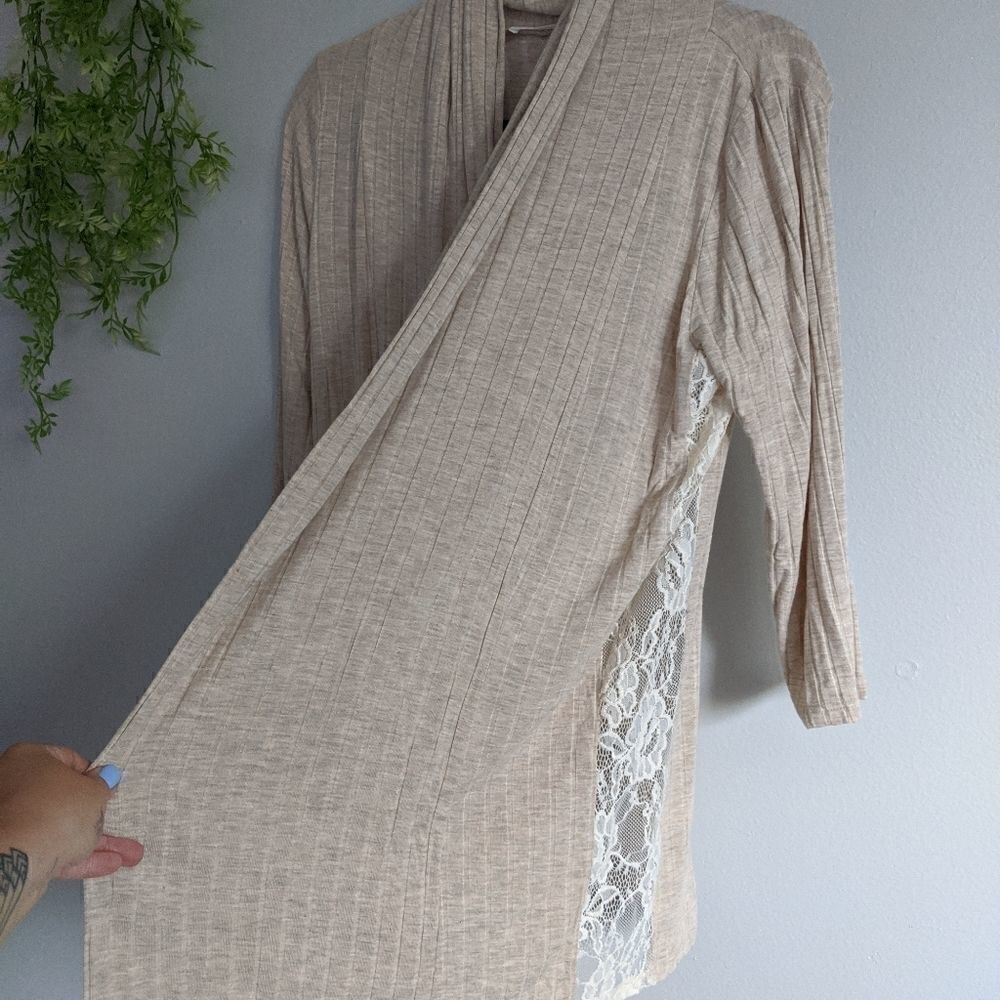 (August Mist) Tan Open Cardigan Lace Sides Small - Picture 7 of 8